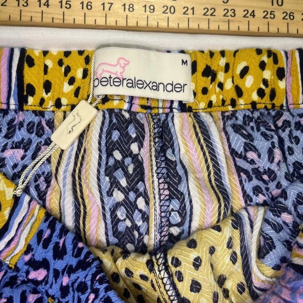 Peter‎ Alexander Mixed Animal Print Pajama Shorts Blue Yellow Fringe Medium